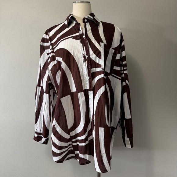 SNDYS Australia Swim Trendy cover up brown and White oversized top SZ 6 - Picture 3 of 10